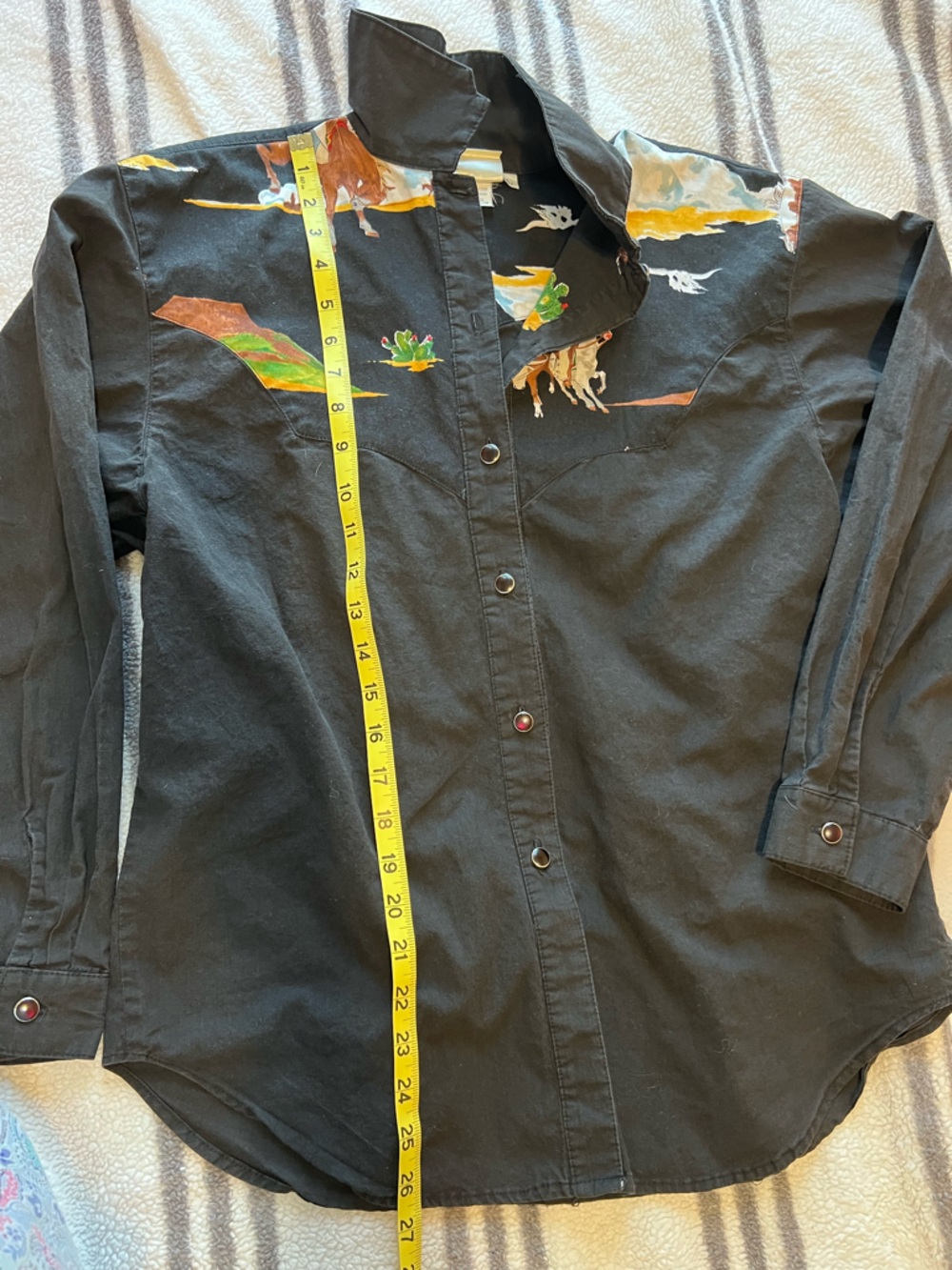 VTG Deserts West by Sherry Holt Cowboy Graphic Pearl Snap Shirt Black Large - Picture 12 of 13